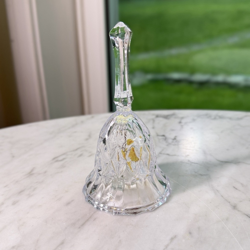 Vintage 80s Artmark 24% Lead Crystal Dinner Bell Diamond‎ Cut Glass Taiwan Label